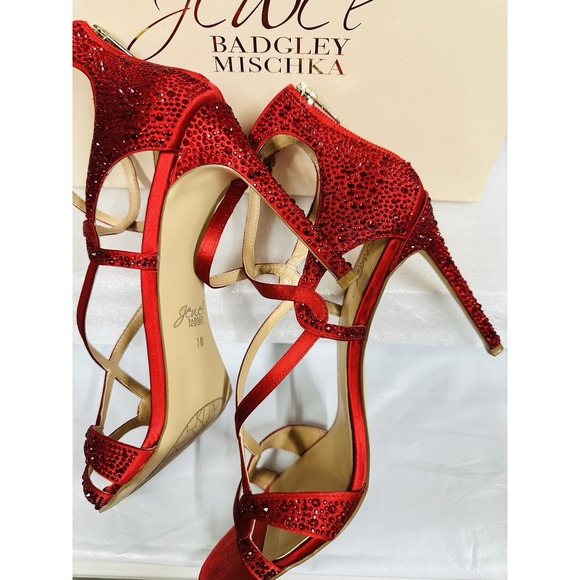 Badgley Mischka Jewel Aliza II Red Jeweled Satin Red Size 10 IOB - Picture 5 of 11